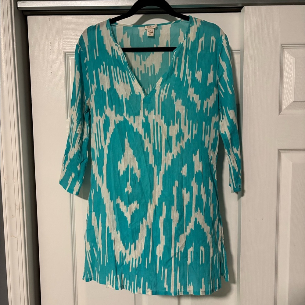 J. Crew Teal and White Women's Beach Coverup